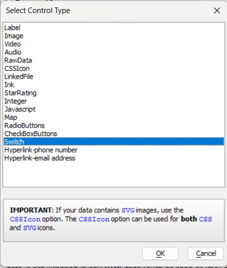 Control Type options